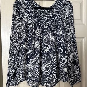 Gap Navy Flower Long Sleeve Blouse